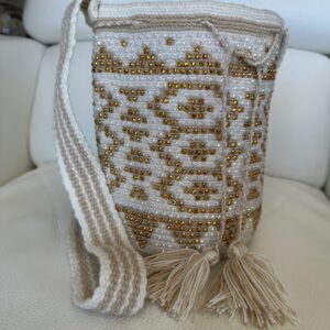Wayuu Mochila Crossbody Bag, Rhinestone Studded Crochet
