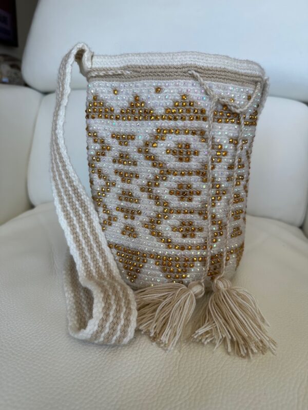 Wayuu Mochila Crossbody Bag, Rhinestone Studded Crochet