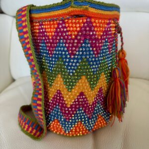 Wayuu Mochila Crossbody Bags, Rhinestone Studded Pattern