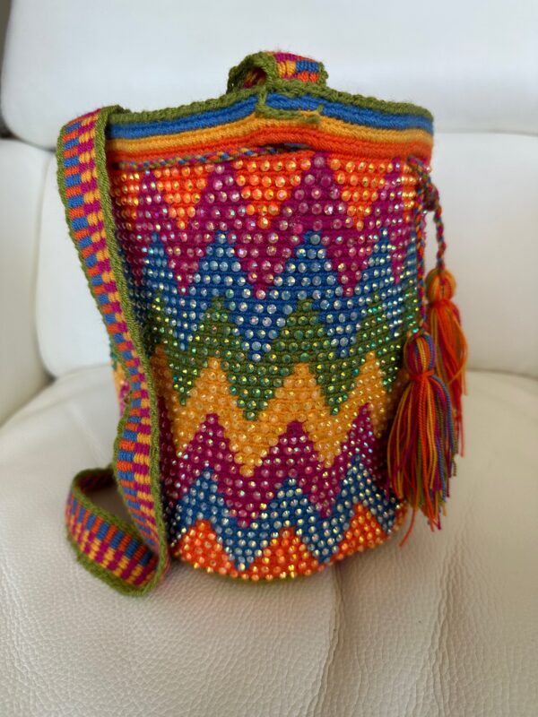 Wayuu Mochila Crossbody Bags, Rhinestone Studded Pattern